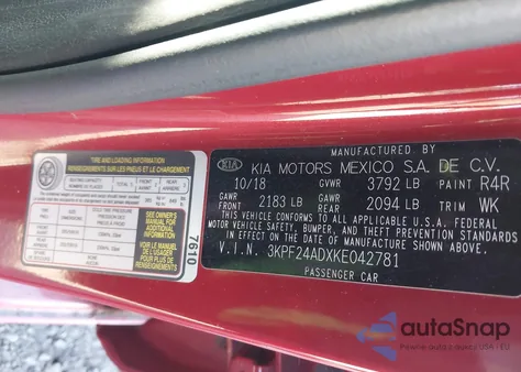 2019 Kia Forte Lxs из США, поврежденный, VIN 3KPF24ADXKE042781